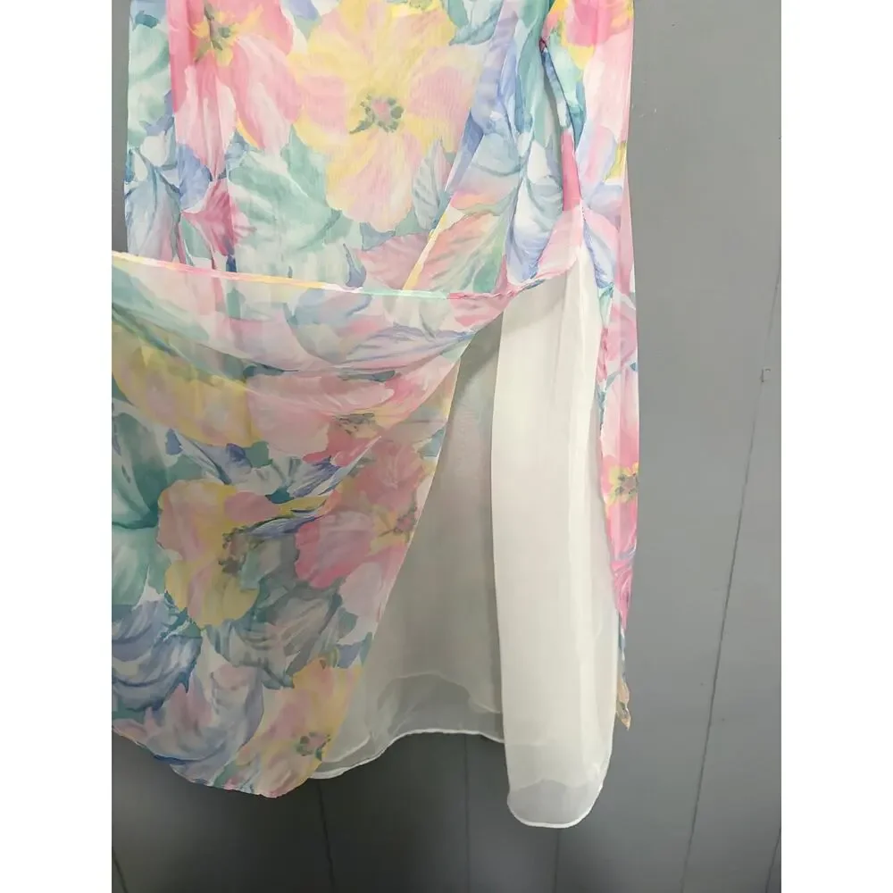 Vintage Hidden Fantasies Floral Pastel Sheer Romantic 90s Lingerie Slip L - Picture 2 of 8